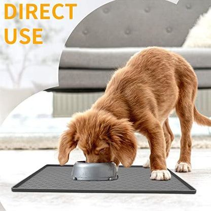 Ptlom Grey Pet Placemat for Dog and Cat, Waterproof Anti-Slip Pet Feeding Bowl Mats for Food and Water, Small Medium Large Tray Mat Prevent Residues from Spilling to Floor, Silicone, 31.5" 23.6" - Image 3