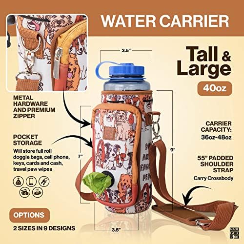 Made Easy Kit Water Bottle Carrier with Pocket for Dog Poop Waste Bags and Adjustable Padded Shoulder Strap (Tall & Large (40oz) with Bowl, Camo, Green) - Image 3