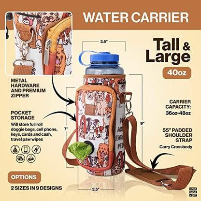 Made Easy Kit Water Bottle Carrier with Pocket for Dog Poop Waste Bags and Adjustable Padded Shoulder Strap (Tall & Large (40oz) with Bowl, Camo, Green) - Image 3