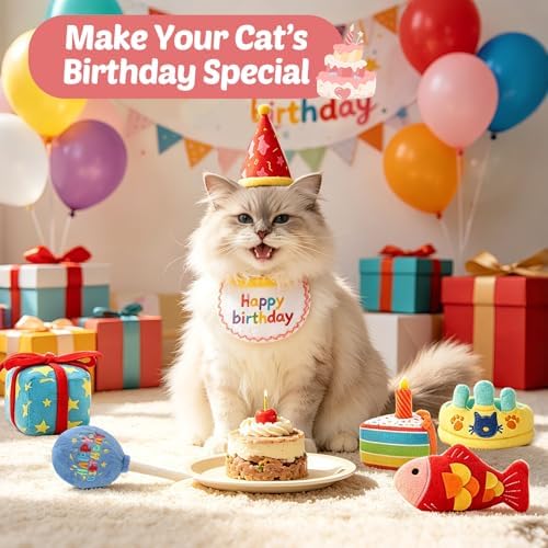 CiyvoLyeen Plush Birthday Catnip Toys for Indoor Cats 6 Pack - Image 6