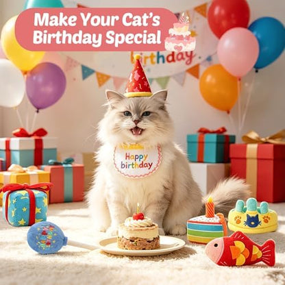 CiyvoLyeen Plush Birthday Catnip Toys for Indoor Cats 6 Pack - Image 6