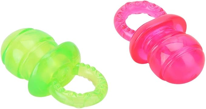 Jiawu Dog Pacifier Chew Toy, 2Pcs Pet Puppy Molar Chewing Teeth Cleaning Toy with Built-in Sounder for Small Medium Dogs (Red+Green)