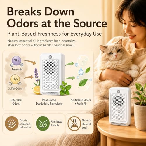 Cat Litter Deodorizer, Smart Odor Control for Cat Litter Box, Plant-based Cat Odor Eliminator, Rechargeable Pet Odor Eliminator with Plant-Based Oil, Safe & Quiet Air Freshener for Pet Homes - Image 4