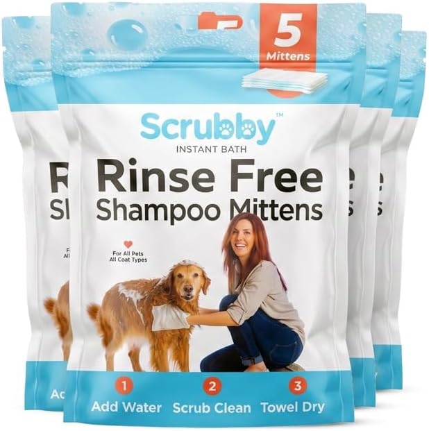 Scrubby Pet No Rinse Wipes | Rinse Free Shampoo Mittens | Dogs & Cats | Bath Wipes | Bathing & Washing Pets, Hypoallergenic | No Rinse Wash Mitt | Grooming, Lather Wipe Dry - Pack of 20 by ScrubbyPet