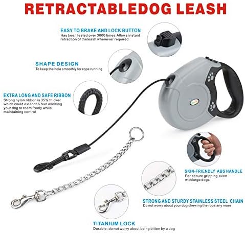 Idepet Heavy Duty Retractable Dog Leash for Small and Medium Dogs, Anti-Chewing Steel Chain Design,360 DegreeTangle-Free,Break and Lock System,16ft Leash Dog Walking (Round Rope) - Image 2