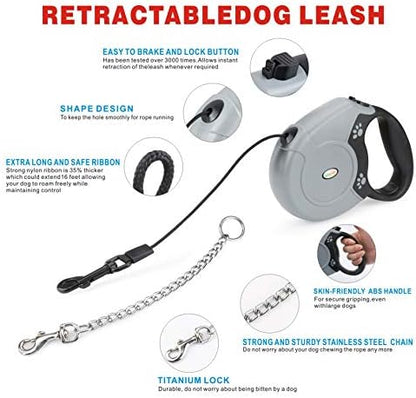 Idepet Heavy Duty Retractable Dog Leash for Small and Medium Dogs, Anti-Chewing Steel Chain Design,360 DegreeTangle-Free,Break and Lock System,16ft Leash Dog Walking (Round Rope) - Image 2