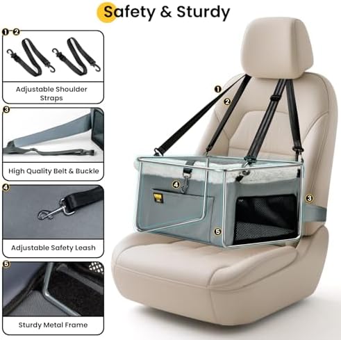 Conlun 2-Pack Dog Car Seat | Steel Frame Anti-Collapse | Small Pet | Grey - Image 4
