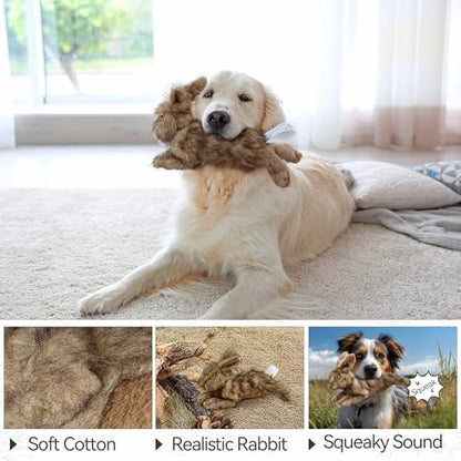ALL FOR PAWS Brown Rabbit Pet Plush Toys, Dog Squeaker Toy, Large - Image 3