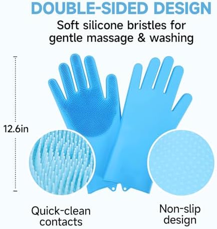 Dog Washing Gloves - Quick Drying Dog Towel,Cat Bath Grooming Gloves Brush with High-Density Teeth for Bathing Massaging，Absorbent Pet Bath Towel 30.3"x13.8" with Hand Pocket for Dog Cat Blue - Image 3