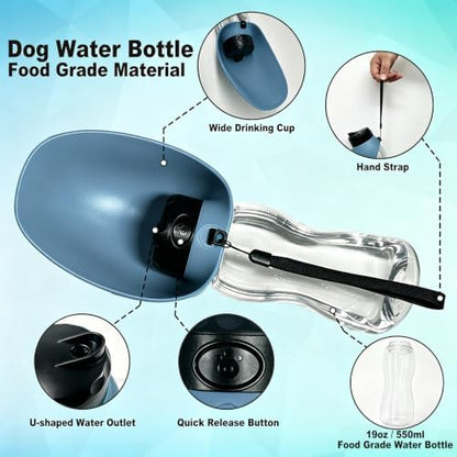 Portable Dog Water Bottle Foldable, Blue - Image 2