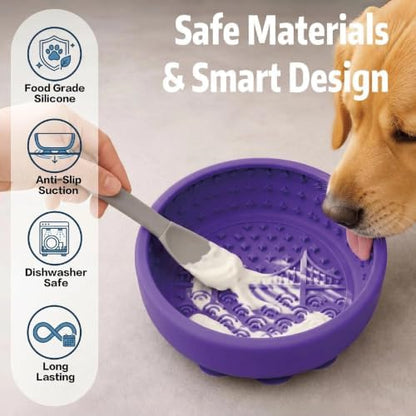 Dog Lick Bowl & Slow Feeder Lick Mat, Purple, Small - Image 2