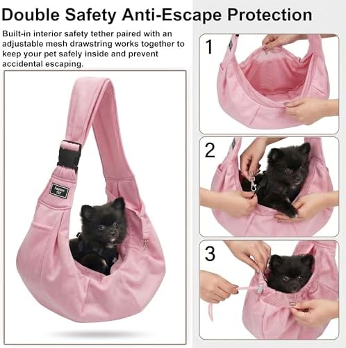 Adjustable Pet Sling Carrier, Anti-Escape Bag for Small Dogs & Cats, Pink - Image 3