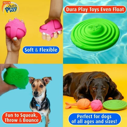 Dura Play Soft Dog Bone Toy for Gentle Chewers, Latex, Green Colors, Exterior is Made of Firm, Natural Latex for Durability, Medium
