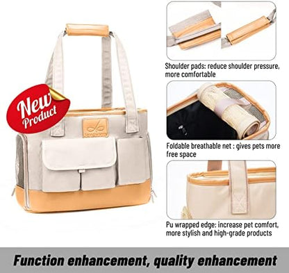 Dog Carrier, Cat Carrier, Pet Carrier, Foldable Waterproof Premium PU Leather Oxford Cloth Dog Purse, Portable Tote Bag Carrier for Small to Medium Cats and Small Dogs - Image 4