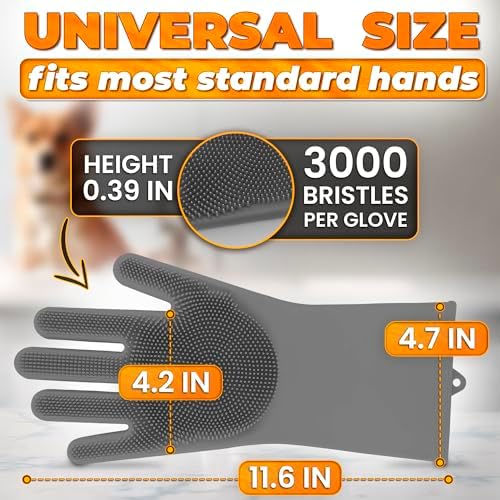 Cat and Dog Washing Gloves, 1 Pair, 11.6 in, Soft Silicone (Grey) - Image 2