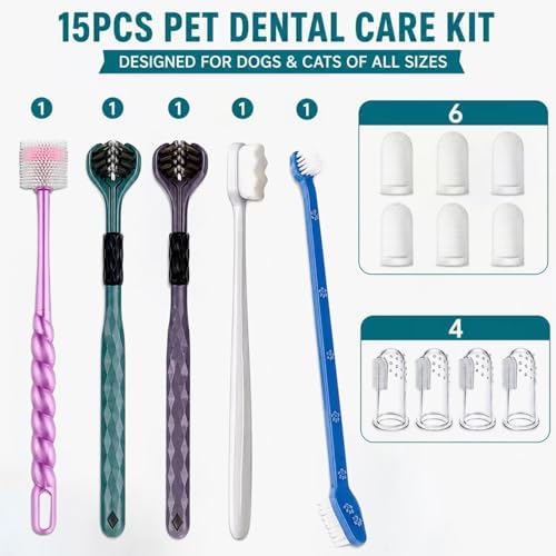 15-Pack Dog Toothbrush Kit, Triple Head & Double Head Dog Toothbrush, 360 Finger SiliconeToothbrush, Multi-Angle Dental Cleaning Brushes for Cat Oral Health (White) - Image 6