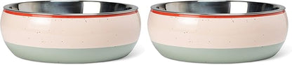 Fringe Studio Speckled Stripe Multi Medium Ceramic Pet Bowl W/Stainless Steel Bowl Insert (6.5" Diameter x 2.5" H, 26 fl.oz.), PetShop Collection (793MD001) (Pack of 2)