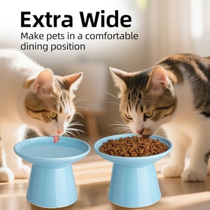 Ceramic Elevated Cat Food Bowls,6.2" Wide,1-Pack,Blue - Image 3