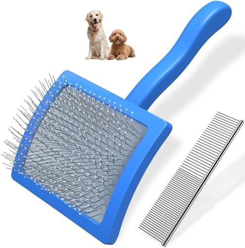 2PCS Slicker Brush for Dogs & Pet Comb,Professional Dog Grooming Brush (Goldendoodles,Poodles,Labradoodles) with Extra Long Pins to Effectively Remove Tangles, Knots and Mats (Blue, Gentle Large) by Unknown