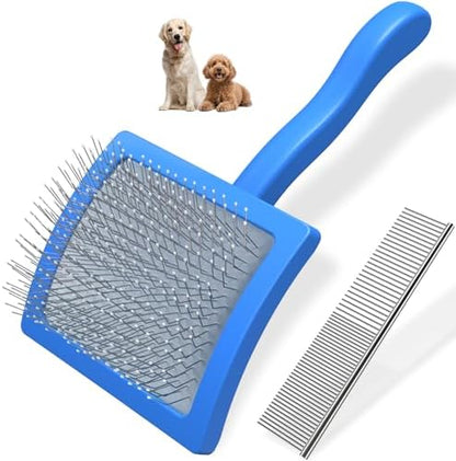 2PCS Slicker Brush for Dogs & Pet Comb,Professional Dog Grooming Brush (Goldendoodles,Poodles,Labradoodles) with Extra Long Pins to Effectively Remove Tangles, Knots and Mats (Blue, Gentle Large) by Unknown