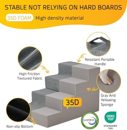ABCPET Dog Steps for High Bed Dog Stairs Ramps and Extra Wide Steps for Bed Foam Stairs for Couch Sofa 35D Strong Support Pet Stairs Non-Slip Bottom Pet Steps for Small Dogs and Cats, Grey, 4 Steps - Image 4
