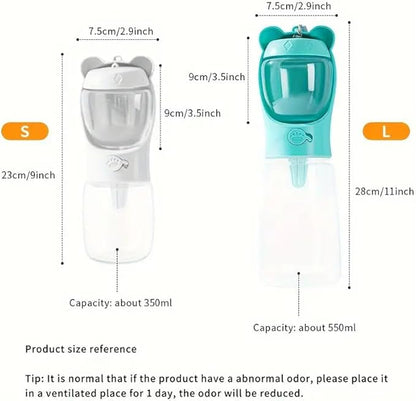 Outdoor Water Bottle for a Dog, Portable pet Water Bottle with Food Container, Leak Proof Dog Travel Water Bottle, Dog Water Bottle for Outdoor Walking and Hiking (White, 12 OZ)