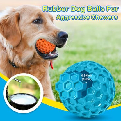 3 Pack Indestructible Squeaky Dog Balls for Aggressive Chewers, Interactive Dog Toys for Teething, Relieving Anxiety. Chew Toy for Large, Medium Breeds, Outdoor Rubber Balls. - Image 3