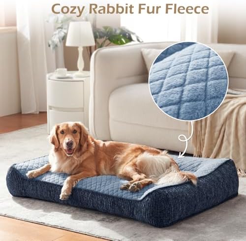 JOEJOY Orthopedic Dog Bed Medium Sized Dogs, Extra Thick Supportive Big Dog Couch Bed with Sides, Ultra Soft Pet Bed Sofa, Blue, 35''x25'' - Image 5