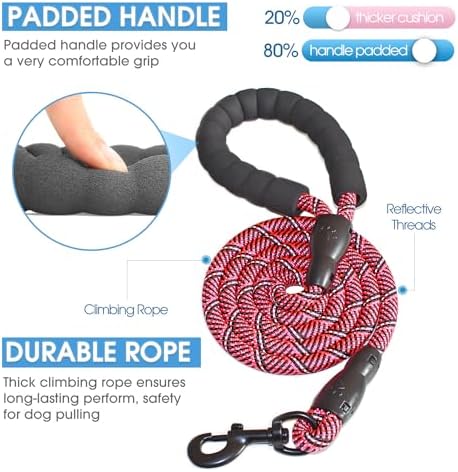 BAAPET 2/4/5/6 FT Dog Leash with Comfortable Padded Handle and Highly Reflective Threads for Small Medium and Large Dogs (5FT-1/2'', Black Pink) - Image 2