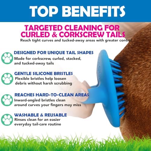 Squishface Nub Brush – Corkscrew Tail Dog Brush for Bulldogs Silicone Grooming Brush for Trapped Hair, Debris, Itchy Skin Folds & Scooting - Great for Small Animals - Image 2