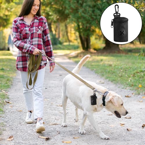 Dog Poop Bag Holder for Leash, Durable Fabric Poop Bag Dispenser with Zipper, Soft Pet Waste Bags Pouch, Small Doggy Puppy Walking Accessories Attachment for Leash (Black) - Image 7