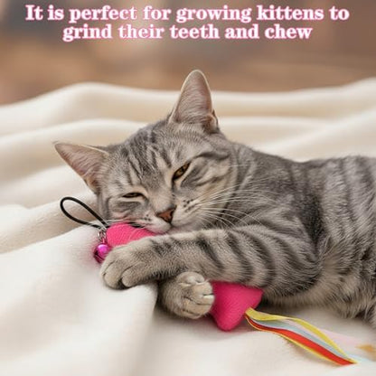 5 PCS Fish and Mice Catnip Toys Plush Filled, Cat Toys Pink Fish Catnip Toy for Cats Flopping Cats Fishs Toy Filled Soft Plush, Premium CatWandToy Accessories with Ribbons for Indoor CatKitten Play - Image 4