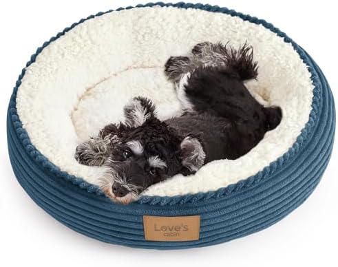 Love's cabin Round Donut Cat and Dog Cushion Bed, 24in Pet Bed for Small or Medium Dogs, Anti-Slip & Water-Resistant Bottom, Soft Durable Fabric Pet Beds, Washable Calming Cat Bed Dusty Blue by Lovescabin