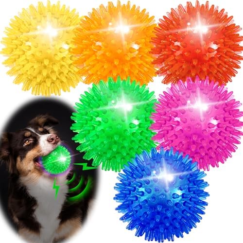 6 Pack 2.5" Light Up Squeaky Dog Balls, Spiky Dog Toy Balls for Puppy Small,Medium Dogs by OUSIYA