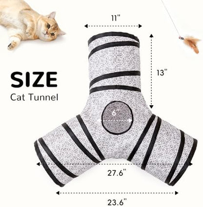 Tempcore Cat Tunnel, 3-Way Collapsible Toy for Indoor Cats, Grey Coin - Image 2