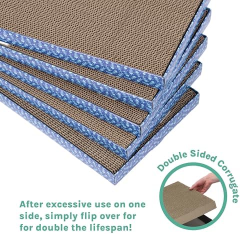 Kitty City 5-Pack XL Double Sided Corrugate Cat Scratcher Pads with Catnip - X-Large Horizontal Cat Scratcher Mats, Reversible Corrugate Nail File Scratchers - Fish Bone Design, 18” x 10” Each - Image 6