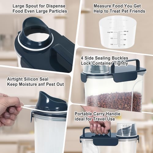Dog Cat Food Storage Container with Cup (Ink Blue, 5L) - Image 3