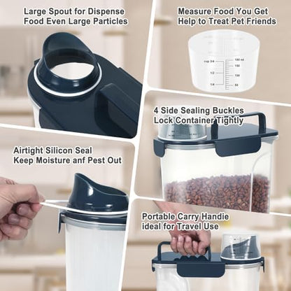 Dog Cat Food Storage Container with Cup (Ink Blue, 5L) - Image 3