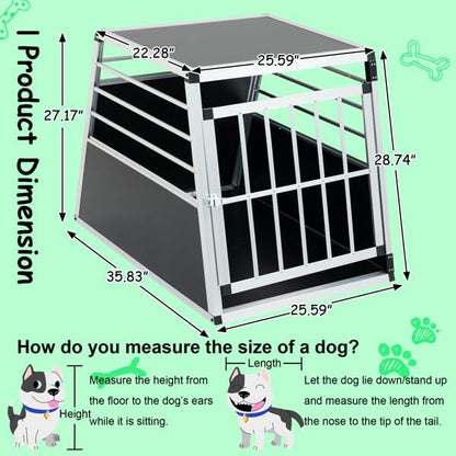 Aluminum Dog & Cat Travel Transport Box – Black & Silver, Portable Pet Carrier Crate with Ventilation, Lockable Door, Durable, Easy to Clean, Space-Saving Trapezoid Design