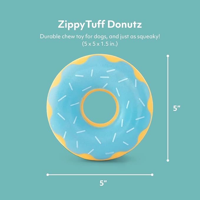 ZippyPaws ZippyTuff Dog Chew Toy - Durable Rubber Chew Ring Toy, Puppy Teething Toys, Tough & Squeaky Toys for Small, Medium, & Large Dogs, Flexible TPR Material - Blueberry Donut