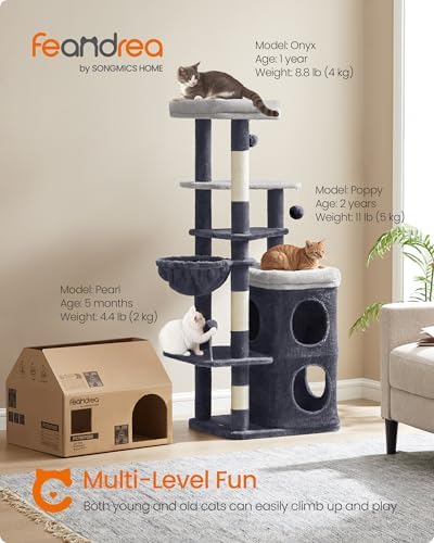 Feandrea Cat Tree Indoor, 60" Multiple-Level Plush Cat Tower, Dark Gray - Image 2
