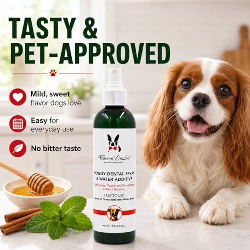 Warren London Doggy Dental Spray & Water Additive for Dogs & Cats, Fresh Breath Oral Care, Peppermint Honey Teeth & Gum Support, No-Brush Pet Mouth Spray, Made in USA, 8 oz - Image 5