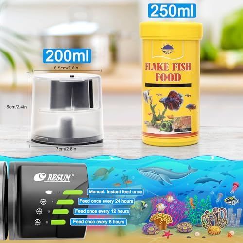 Ycozy Automatic Fish Feeder for Aquarium Auto Food Dispenser with Timer for Small Tank, Aquariums - Battery/Plug-in Powered Feeders for Goldfish/Koi/Turtle, Resun AF2020 - Image 2