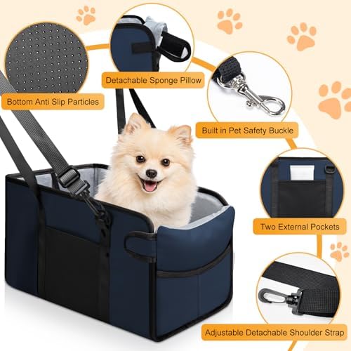 Portable Dog Car Seat for Small Dogs, Puppy Car Seat, Navy Blue - Image 3
