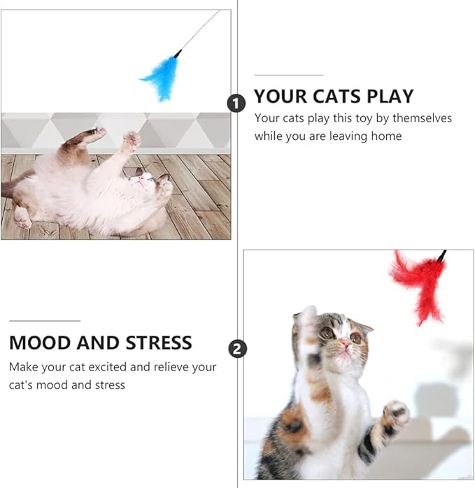 balacoo 3pcs Interactive Cat Teaser Sticks Engaging Wands for Playtime for Indoor Cats Relieves Stress and Boosts Bonding