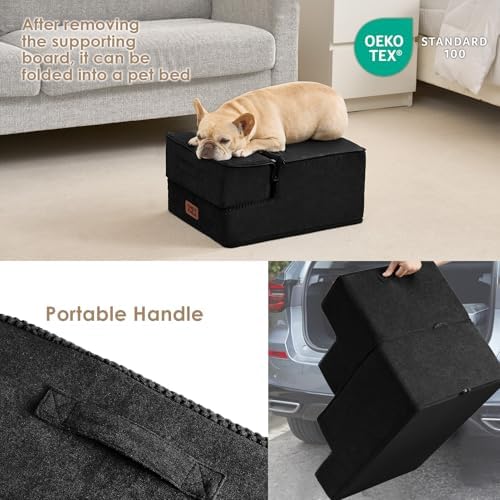 EHEYCIGA Dog Stairs 13.5" H, 3-Step Extra Wide Dog Steps, Black - Image 5