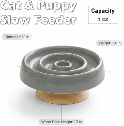 Ceramic Cat Slow Feeder, Raised Slow Feeder Cat Bowl, Anti Vomiting and Whisker Friendly Kitty Dish, Elevated Puppy Kitten Bowl for Dry and Wet Food (Gray) - Image 2