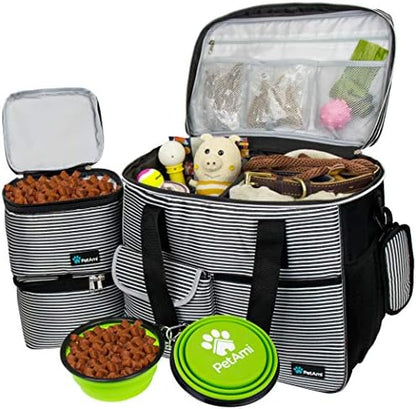 PetAmi Dog Travel Bag Organizer, Pet Supplies Tote, Stripe Black Large by PetAmi
