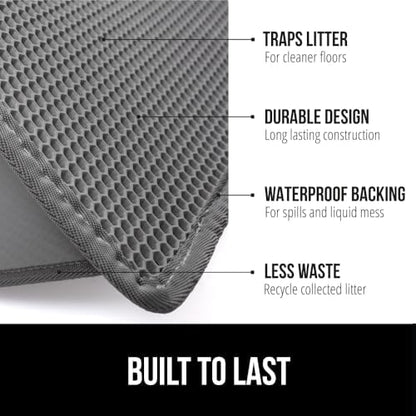 GORILLA GRIP Honeycomb Cat Litter Box Mat, Soft on Paws, 24x15, Gray - Image 2