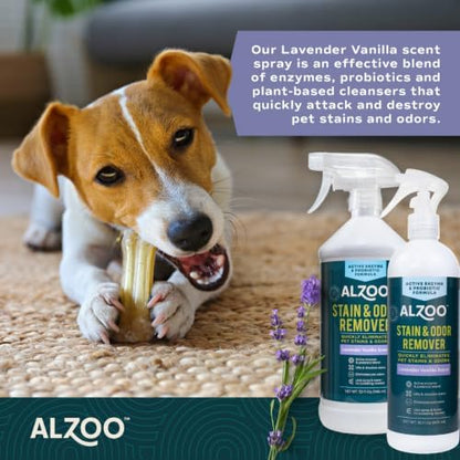 ALZOO Pet Stain & Odor Remover Spray for Dog & Cat Urine, Carpet, Furniture & Floors | Active Enzyme & Probiotic Formula | Lavender Vanilla Scent | Made in USA | 32 oz - Image 4